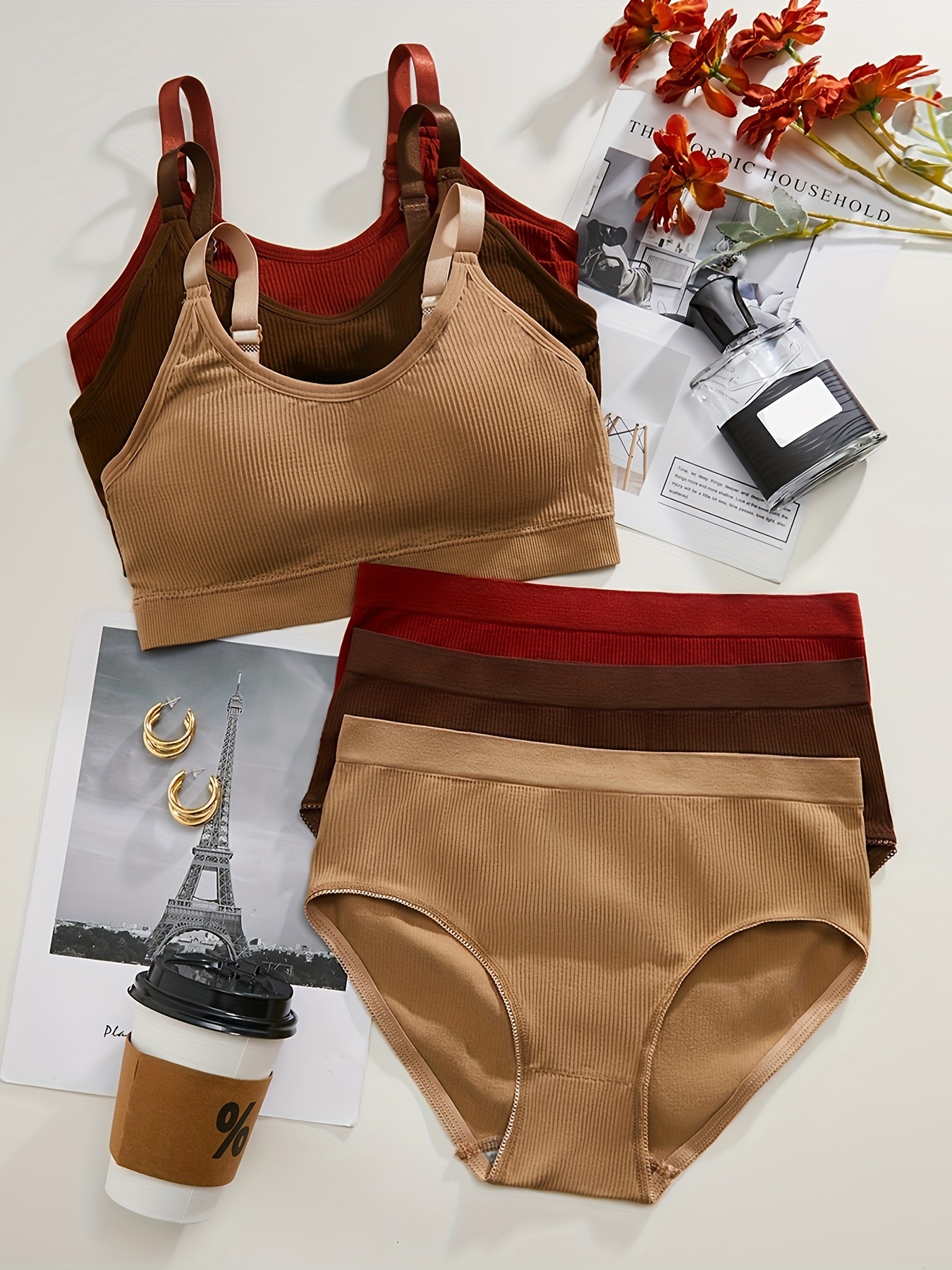 Lettuce Trim Bra & Panties, Cute Bra & Elastic Panties Lingerie Set,  Women's Lingerie & Underwear