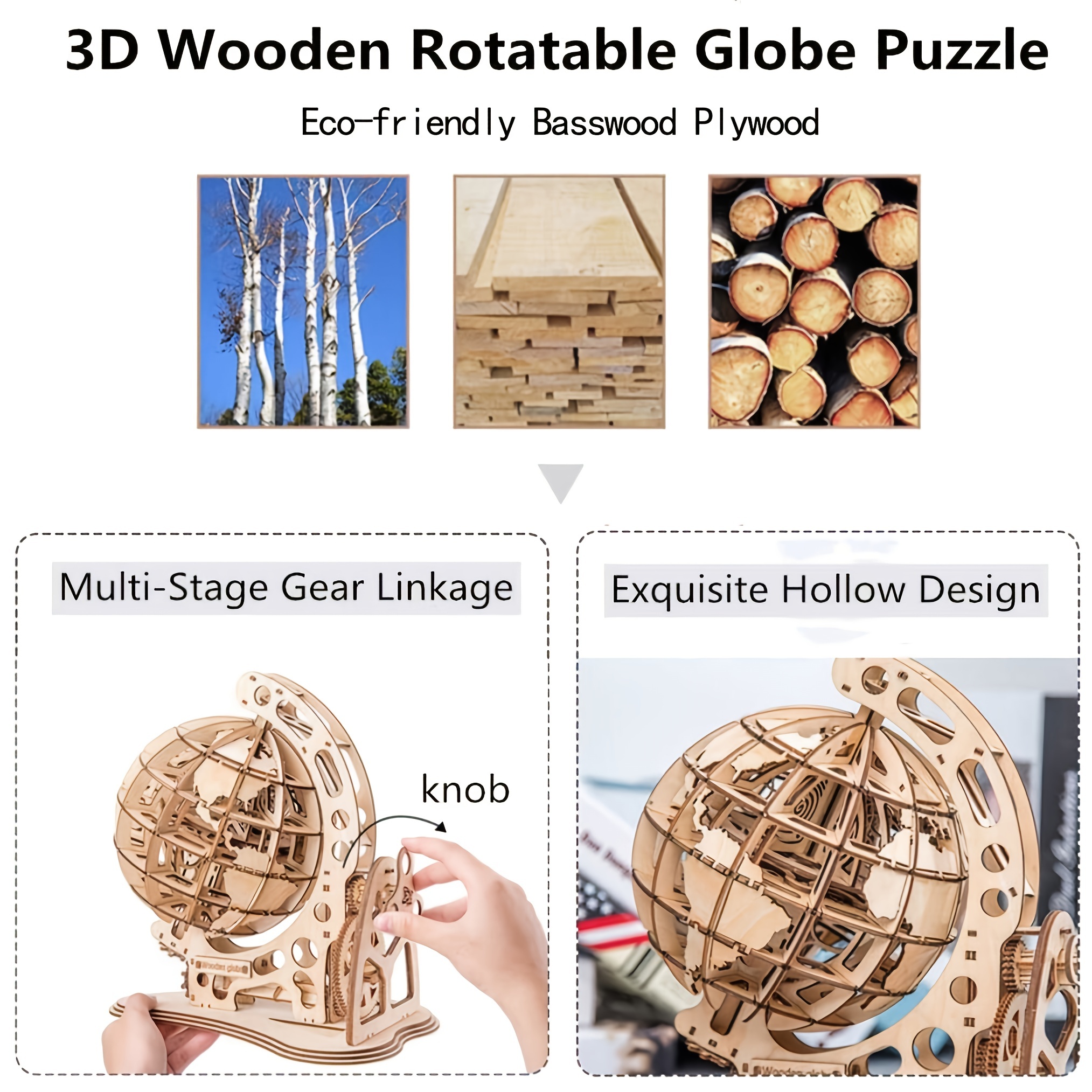Maqueta mecánica 3D para montar Globo con piezas de madera troquelada