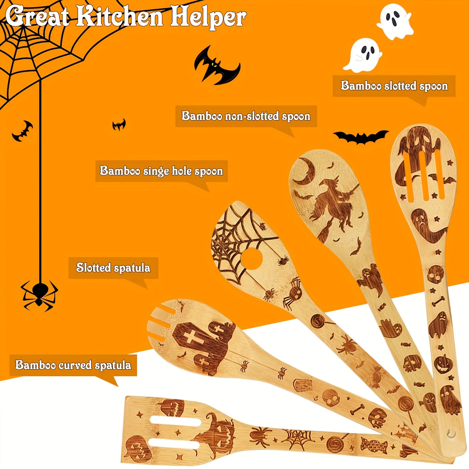 Halloween Wooden Kitchen Utensils Set, Happy Halloween Pattern Kitchenware  Set, Perfect For Cooking, Decorating, Gifting, Non-stick Utensils Halloween  Gift For Friends, Halloween Decoration, Halloween Gift, Household Gadgets -  Temu