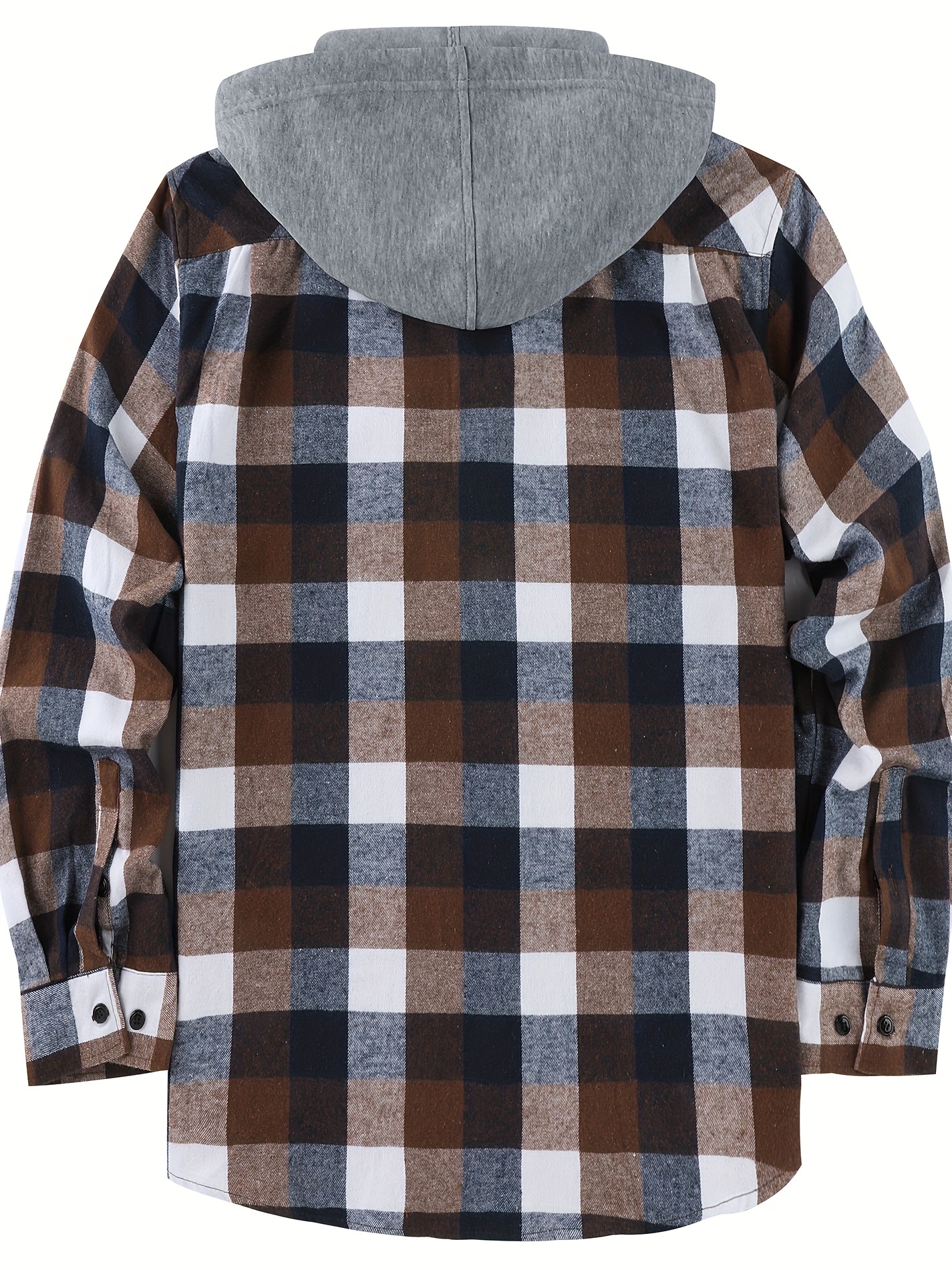 Plaid Pattern Hooded Long Sleeve Shirt, Men's Pocket Slight Stretch Casual Fall/Winter Color Block Design, Black and White Buffalo Plaid Shirt