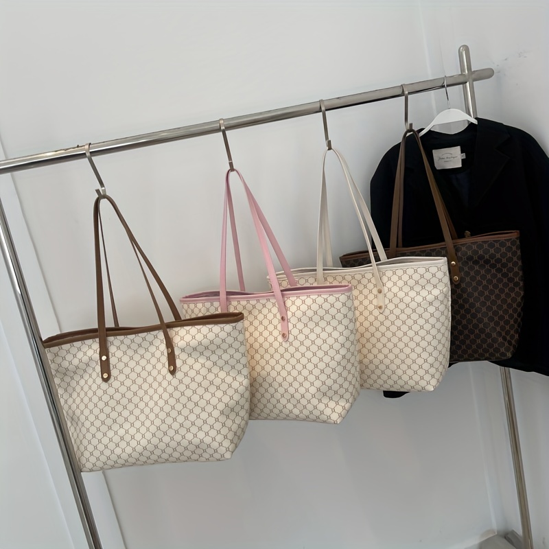Geometric Pattern Tote Bag, Large Capacity Shoulder Bag, Fashion Handbag  For Work, School, Shopping - Temu
