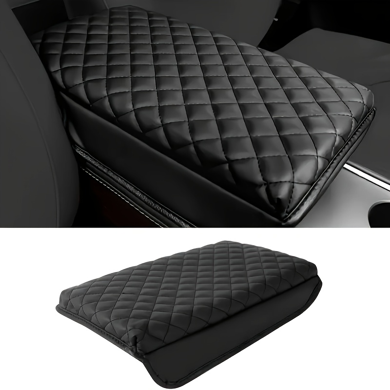 1Pc Car Armrest Cushion Cover Lather Center Console Box Pad Mat Accessory  Black