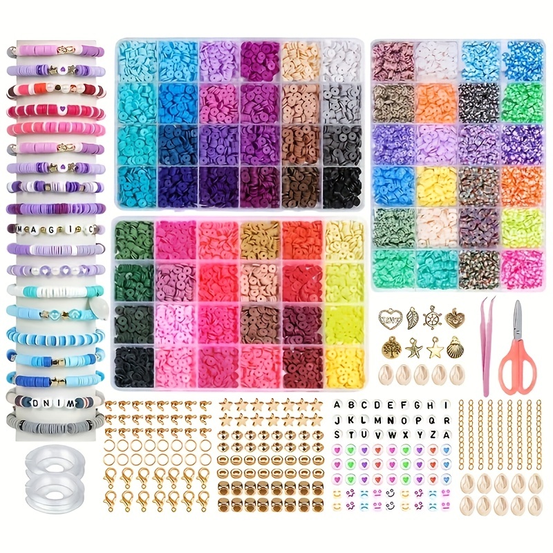 Jewelry Making Kit, Bracelet Necklace Pony Beads, Polymer Clay Beads,  Scissors Elastic Thread With Tweezers, Diy Craft Gift Pony Beads Making Kit  - Temu
