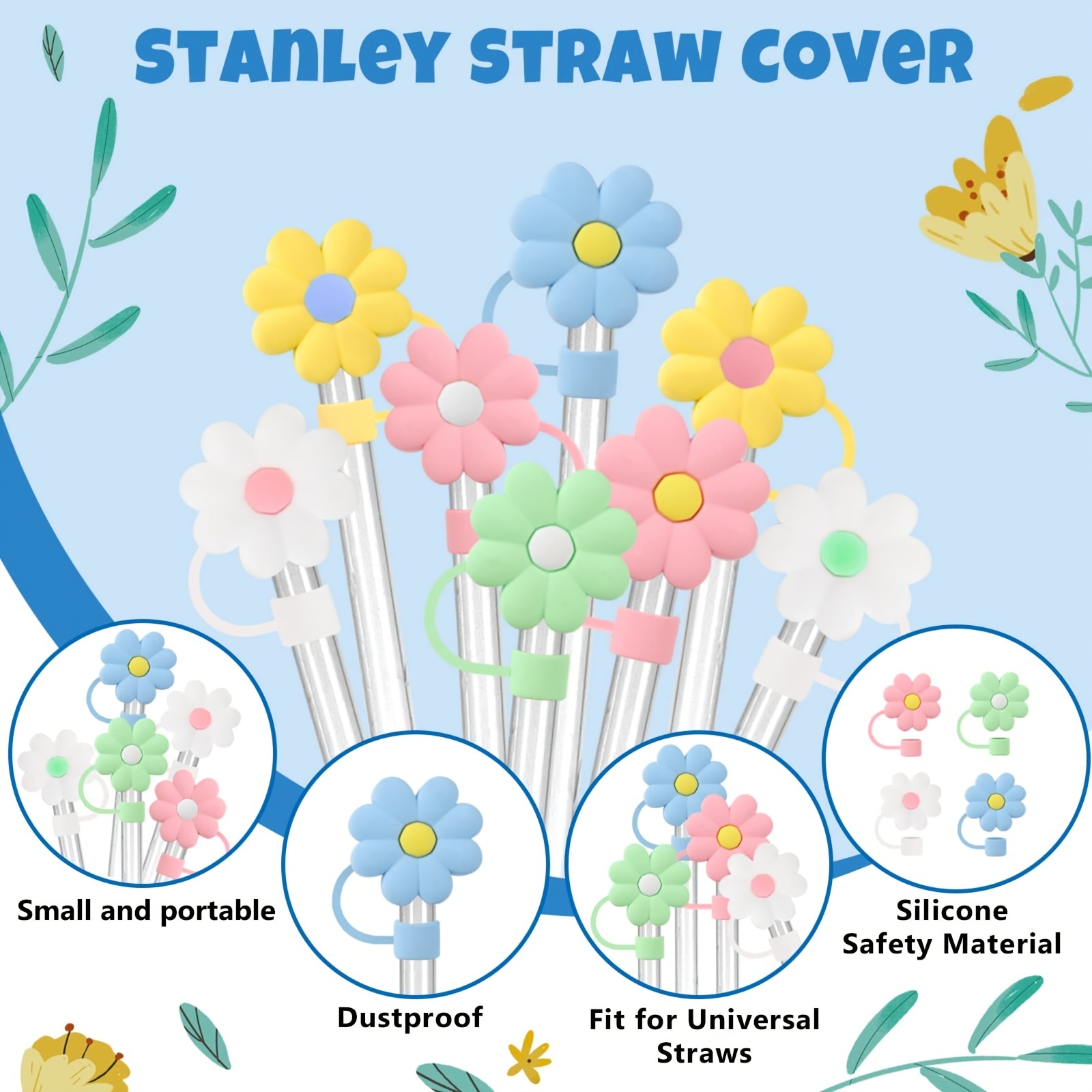 12 Pack Reusable Silicone Straw Tips Cover for 6 to 8 mm Straws, Portable  Cute Straw Caps Covers Creative Straw Plug Drinking Dust Cap for Home