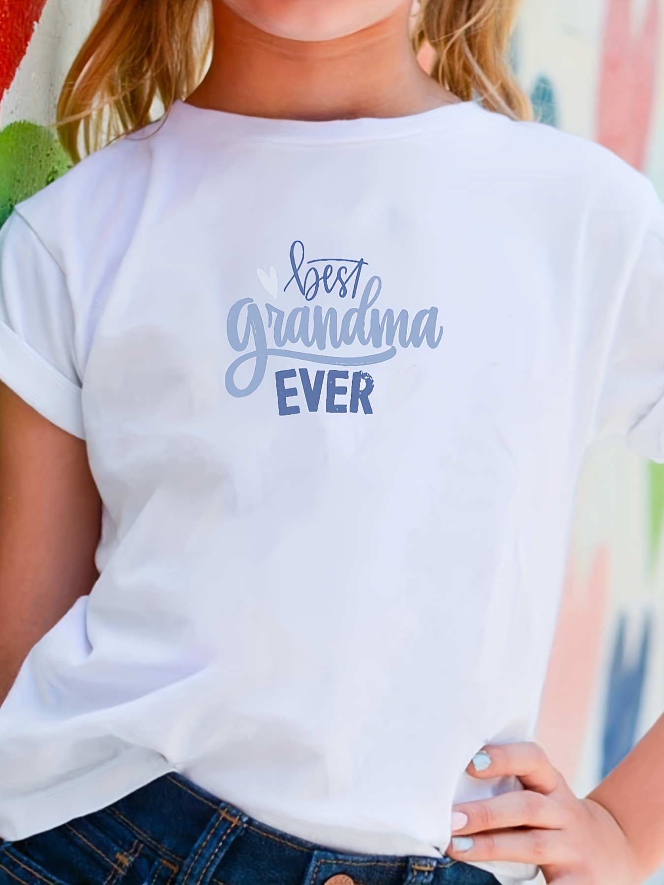 Girls' Tee ''best Grandpa Ever'' Graphic Round Neck Short - Temu