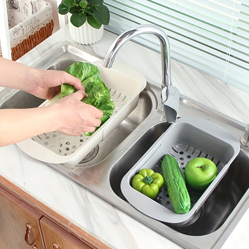 Dropship 1pc Retractable Adjustable Vegetable Drain Basket; Rectangular  Plastic Basket; Household Kitchen Dishwashing And Vegetable Rack; Sink Drain  Basket to Sell Online at a Lower Price