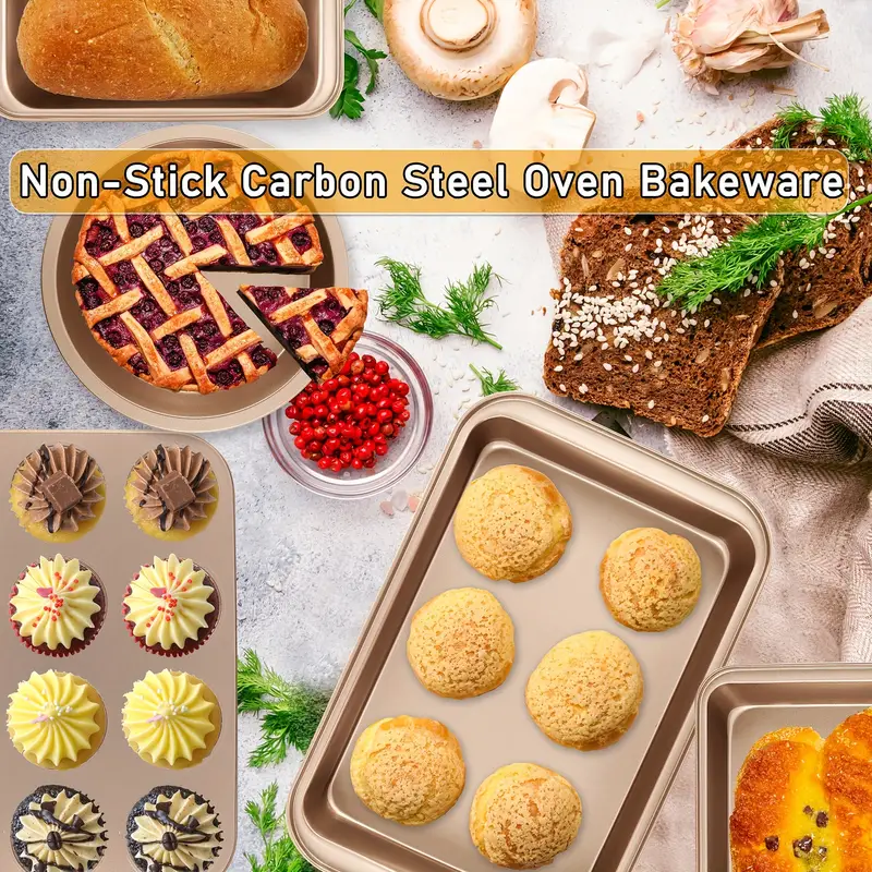 Nonstick Baking Pans Set, Kitchen Baking Sheets For Oven, Bakeware Sets  With Round/square Cake Pan, Muffin Pan, Loaf Pan, Roast Pan, Cookie Sheet  Set Baking Supplies (champagne Golden) - Temu