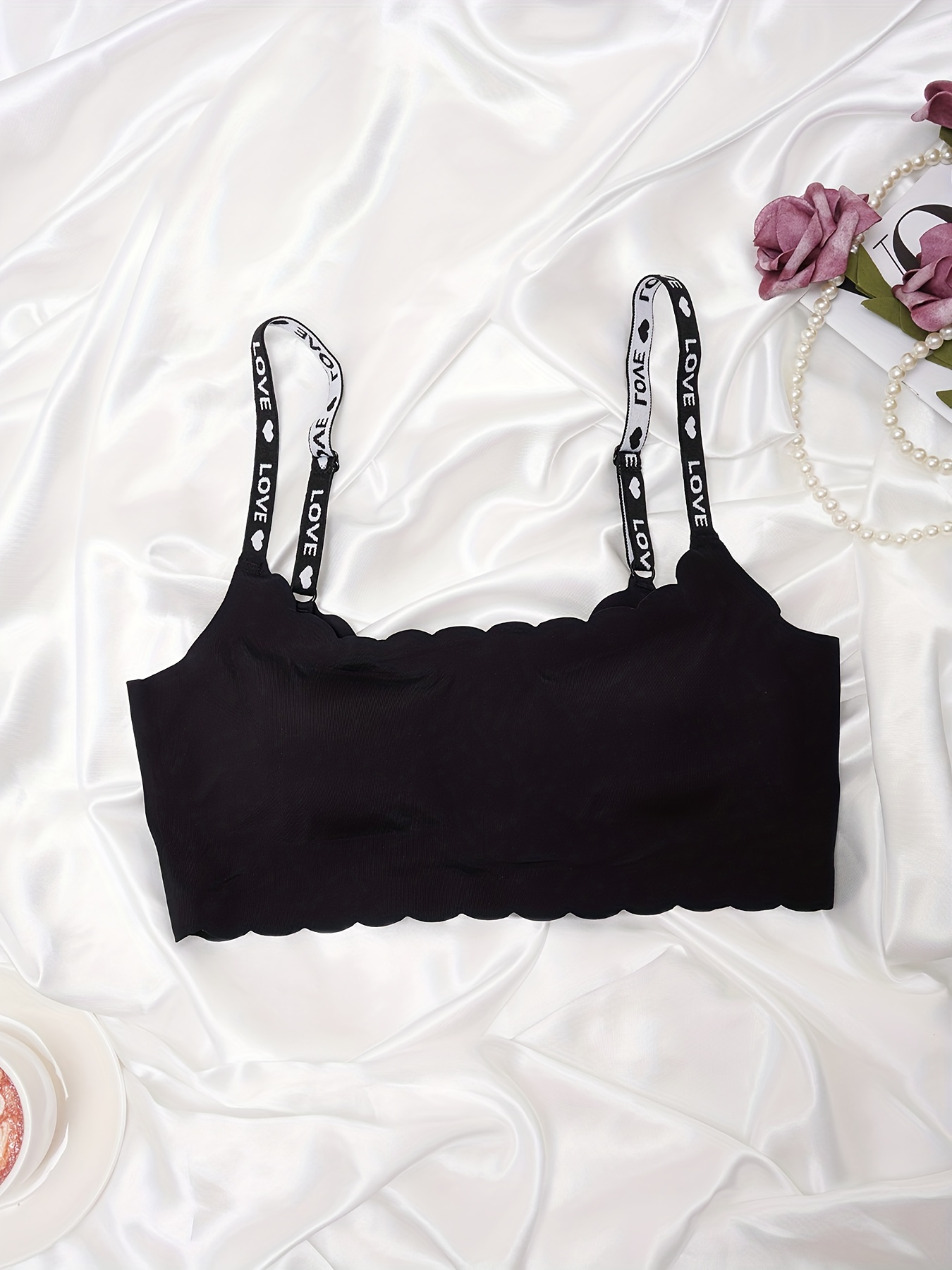 Scallop Trim Wireless Bra Comfy Breathable Seamless Everyday