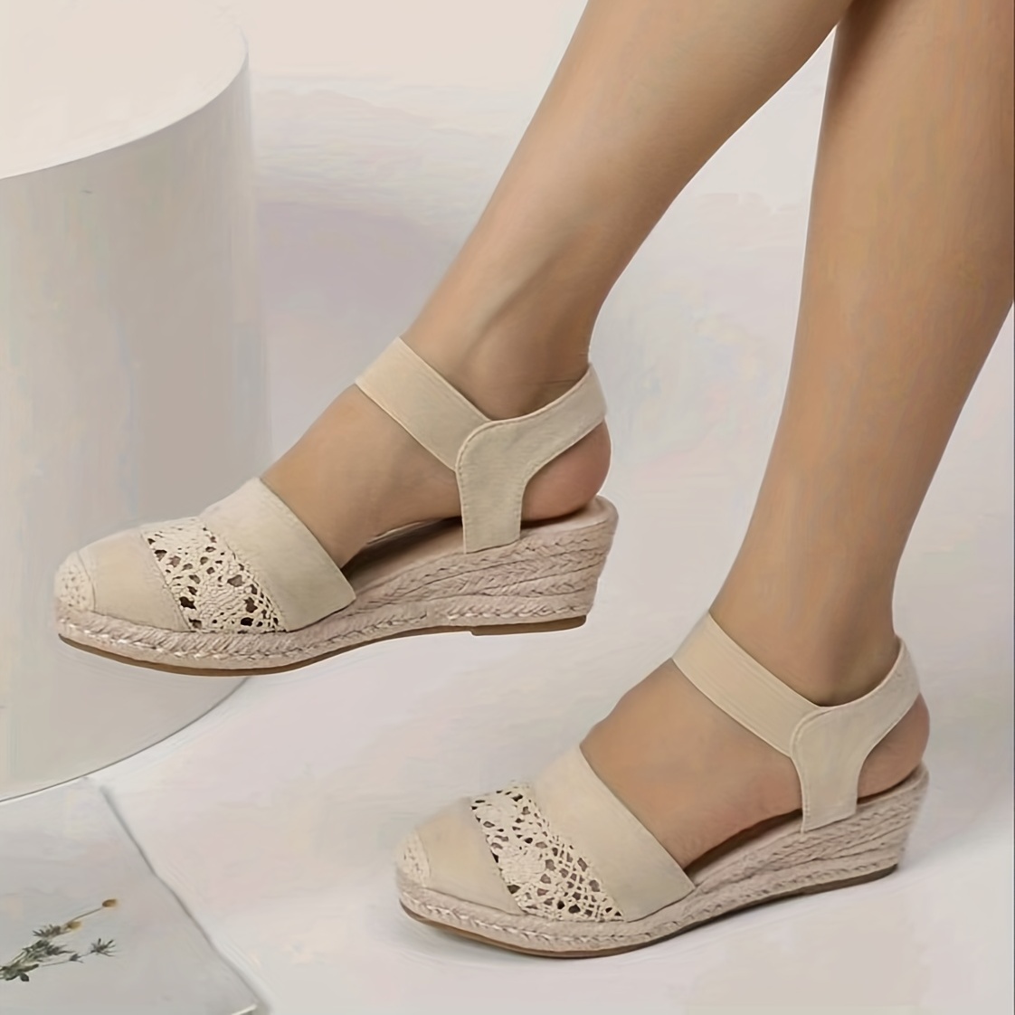 Ermonn - Alpargatas con tacón de cuña de plataforma para mujer, zapatos de  verano de punta cerrada, con correa en el tobillo y con cordones