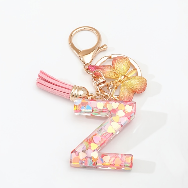 Butterfly & Rainbow Initial Keychain - J