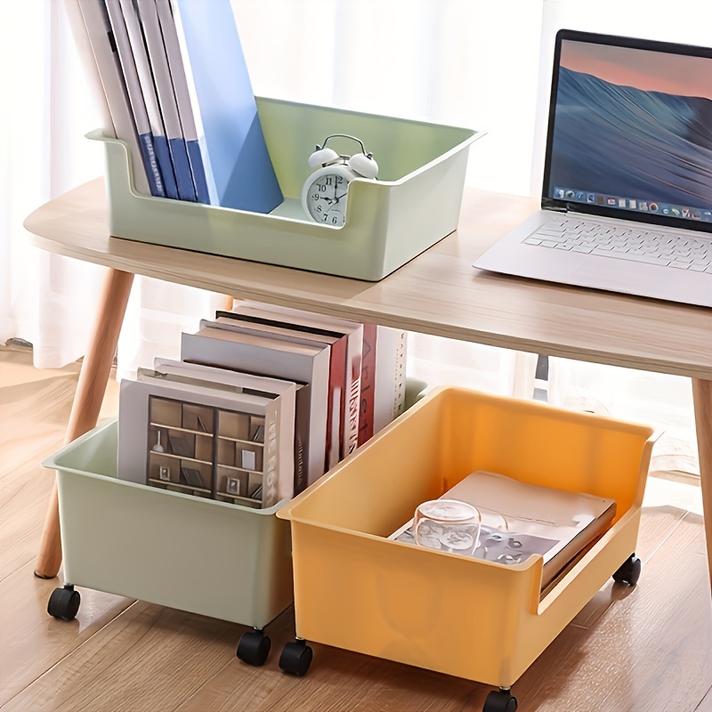 1pc Plastic Storage Box Student Classroom Book Box With Without Wheels