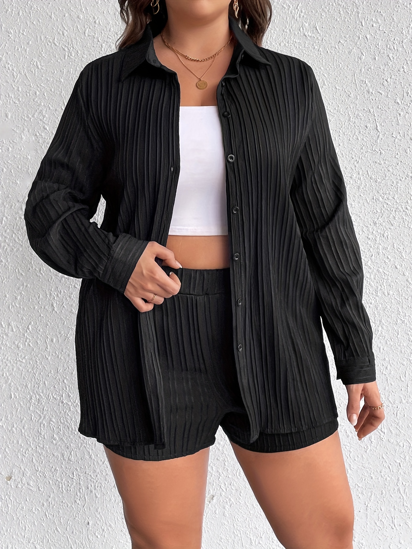 Ribbed Button Up Skirt and Long Sleeve Set –