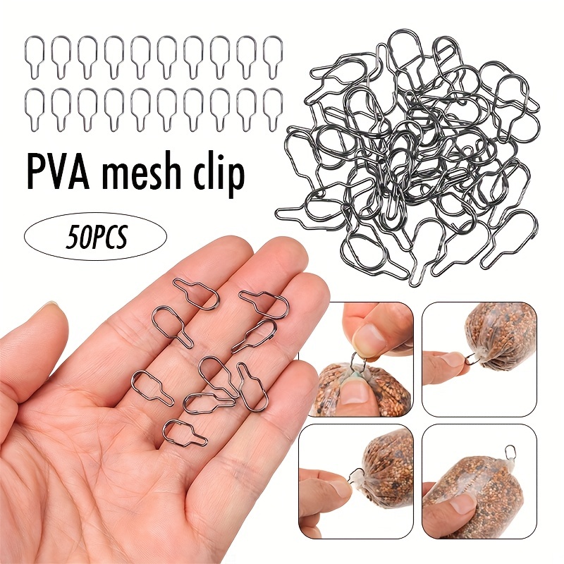 

50pcs/bag Stainless Steel Pva Bag Clips For Quick And Easy Feeder Changes In Carp And Coarse Fishing