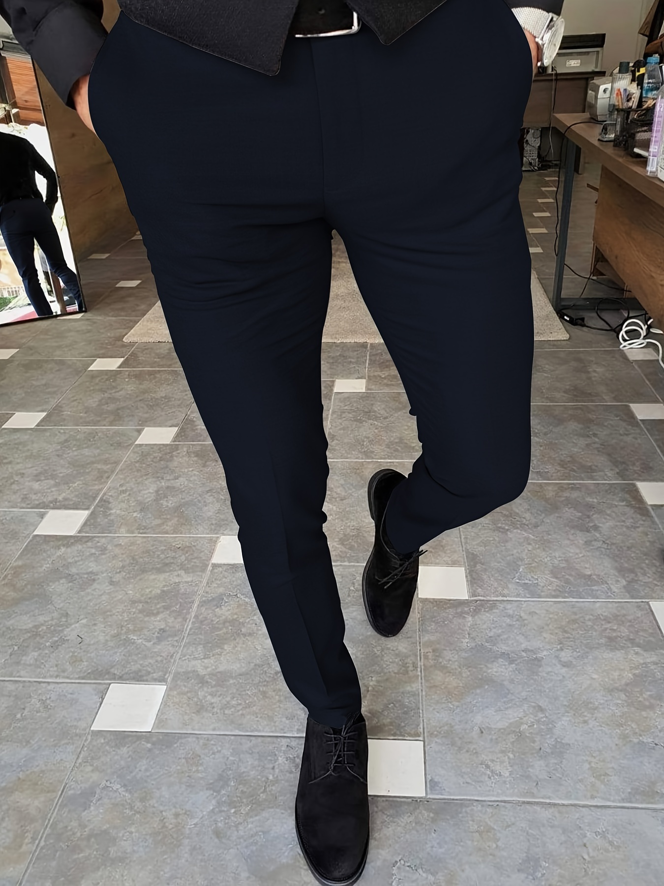 Classic Design Pantalon Habillé, Pantalon Habillé Solide Pour Homme  Légèrement Extensible Pour Les Affaires