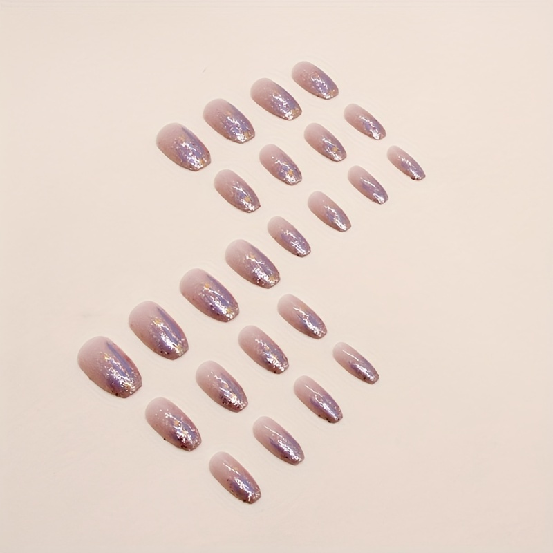 Glossy Short Ballet Fake Nails Aurora Purple Gradient Press - Temu