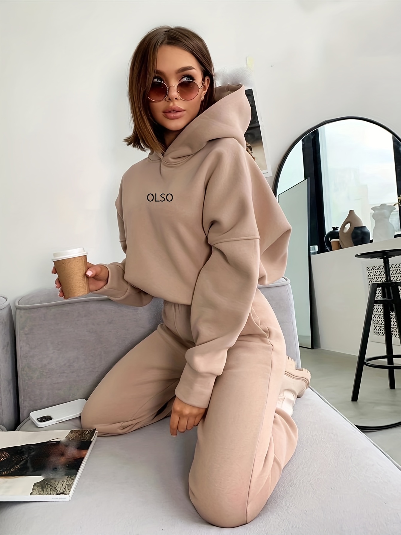 Casual Two-piece Set, Letter Print Long Sleeve Hooded Sweatshirt & Elastic  Waist Sweatpants Outfits, Women's Clothing