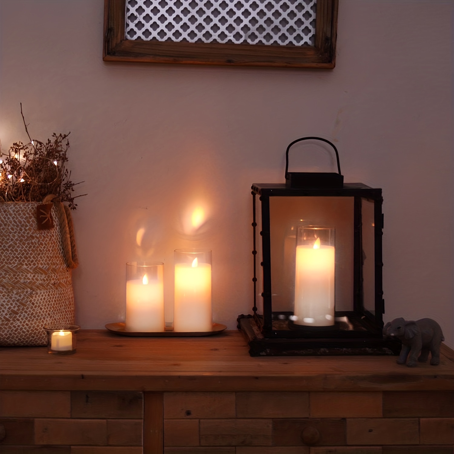 Decorative Candle Lanterns Flameless Battery-Operated with Timer