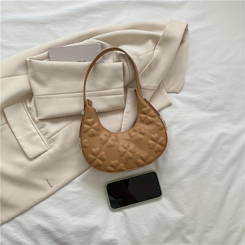 Solid Color Fashion Underarm Bag, Simple Casual Pu Leather Half Moon Bag,  Women's Trendy Versatile Shoulder Bag & Handbag - Temu