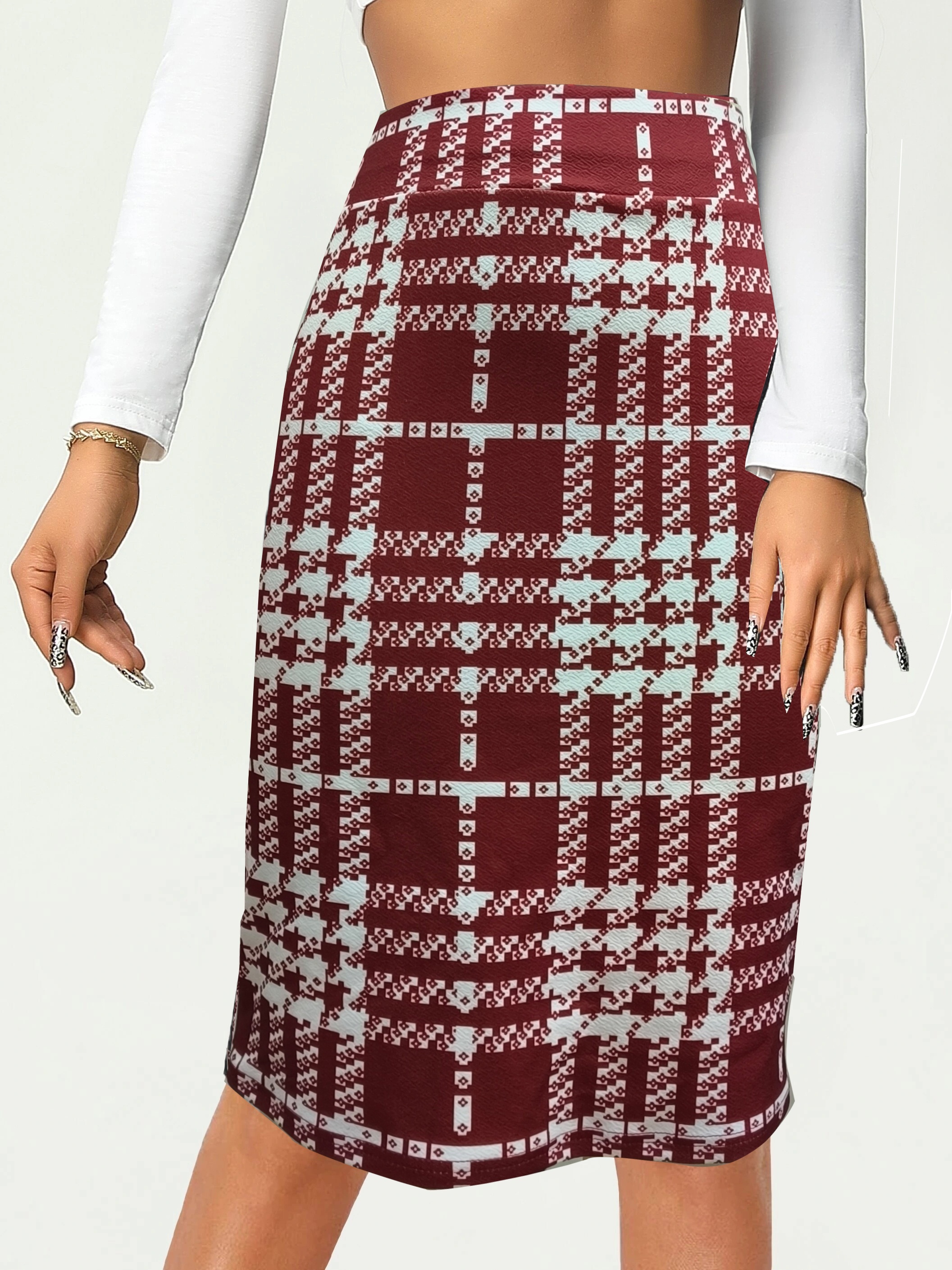 Multicolor brown outlet pencil skirt