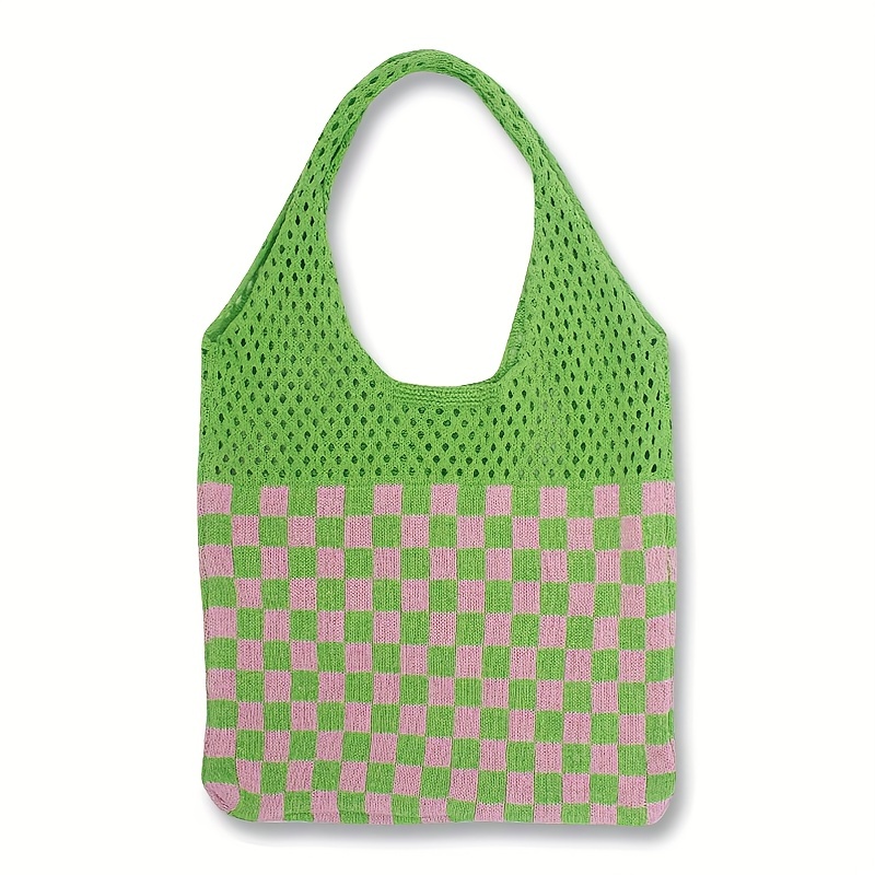 Checkered Crochet Shoulder Bag