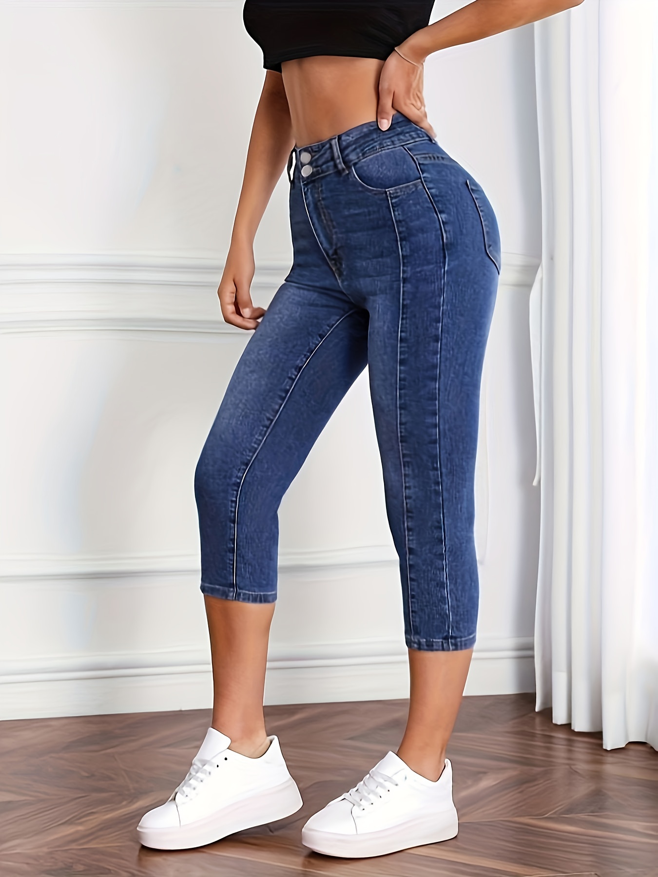 Solid Stretchy Skinny Cropped Jeggings Casual Jegging Spring - Temu