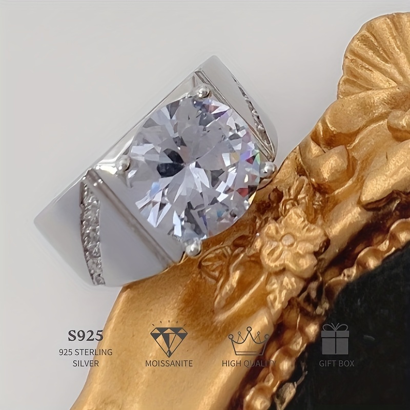 

1pc 2 Carat Round Moissanite Ring, Fashion Elegant S925 Silver Ring, Wedding Promise Engagement Rings, Anniversary Birthday Gifts For Man Women
