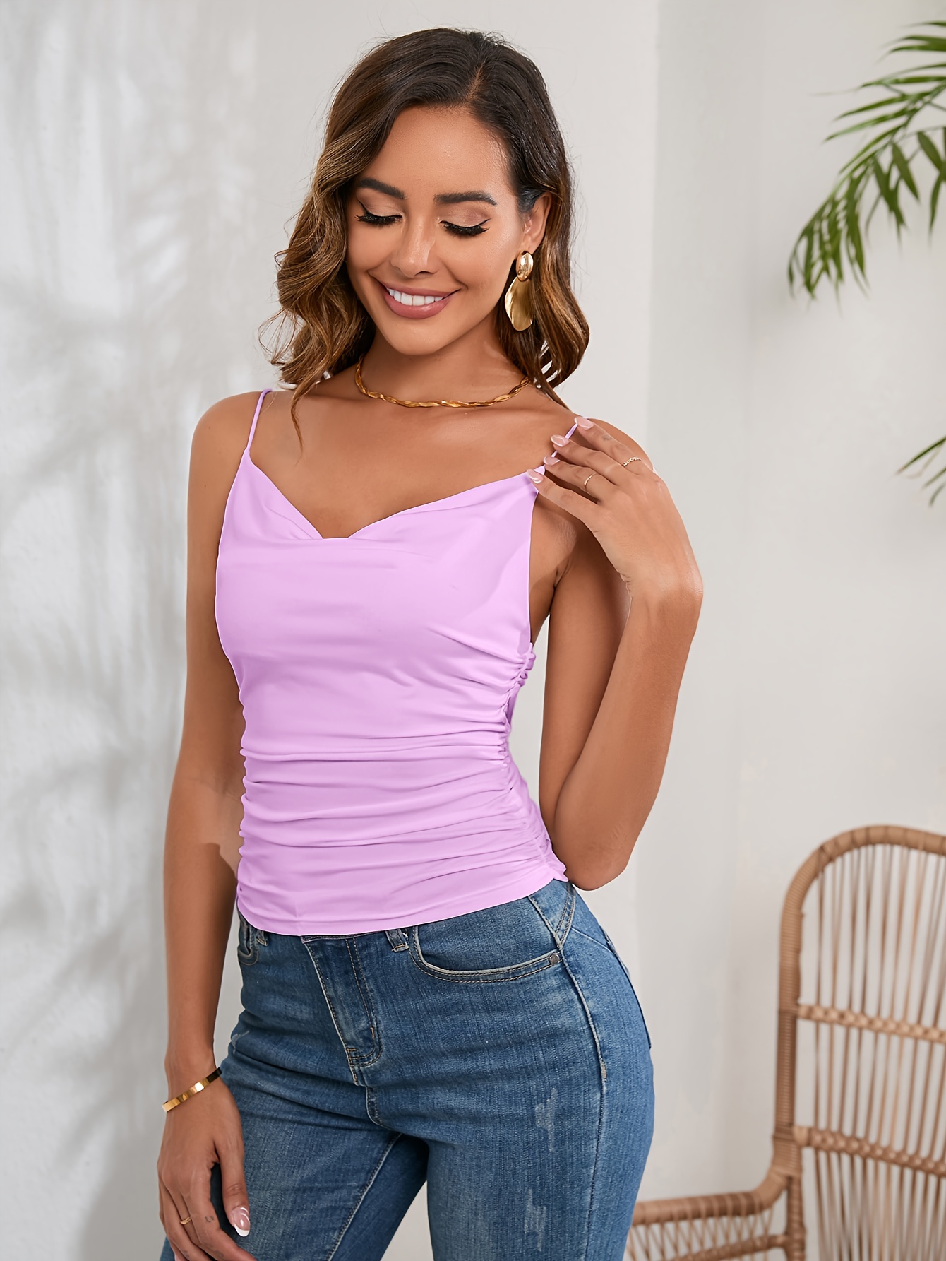 Ladmous Women's Summer Basic Solid Camisole Spaghetti Strap Flowy