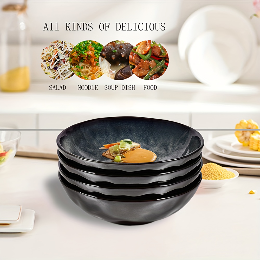 4pcs Creative Ceramic Black Bowl, Household Tableware, For Noodles, Salad,  Fruits And Soup, For Home Dorm Room Kitchen Restaurant Hotel, Kitchen Suppl