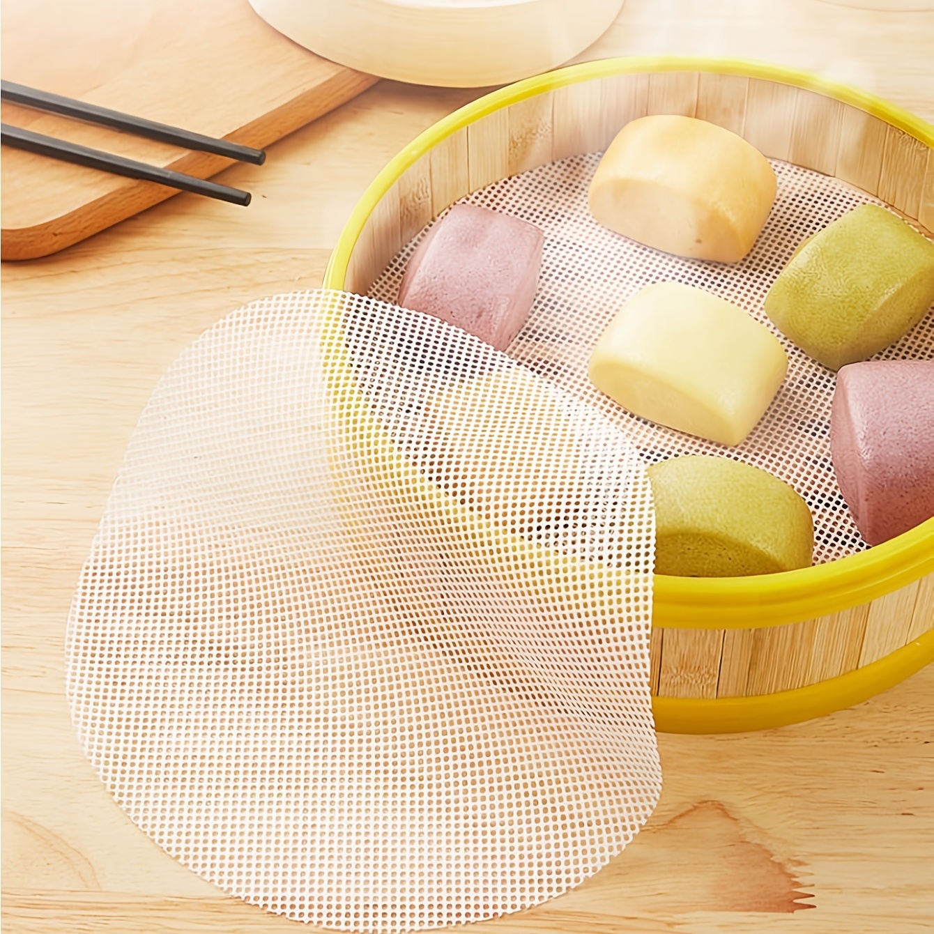 Reusable Non stick Silicone Steamer Liner With Bamboo Mesh - Temu