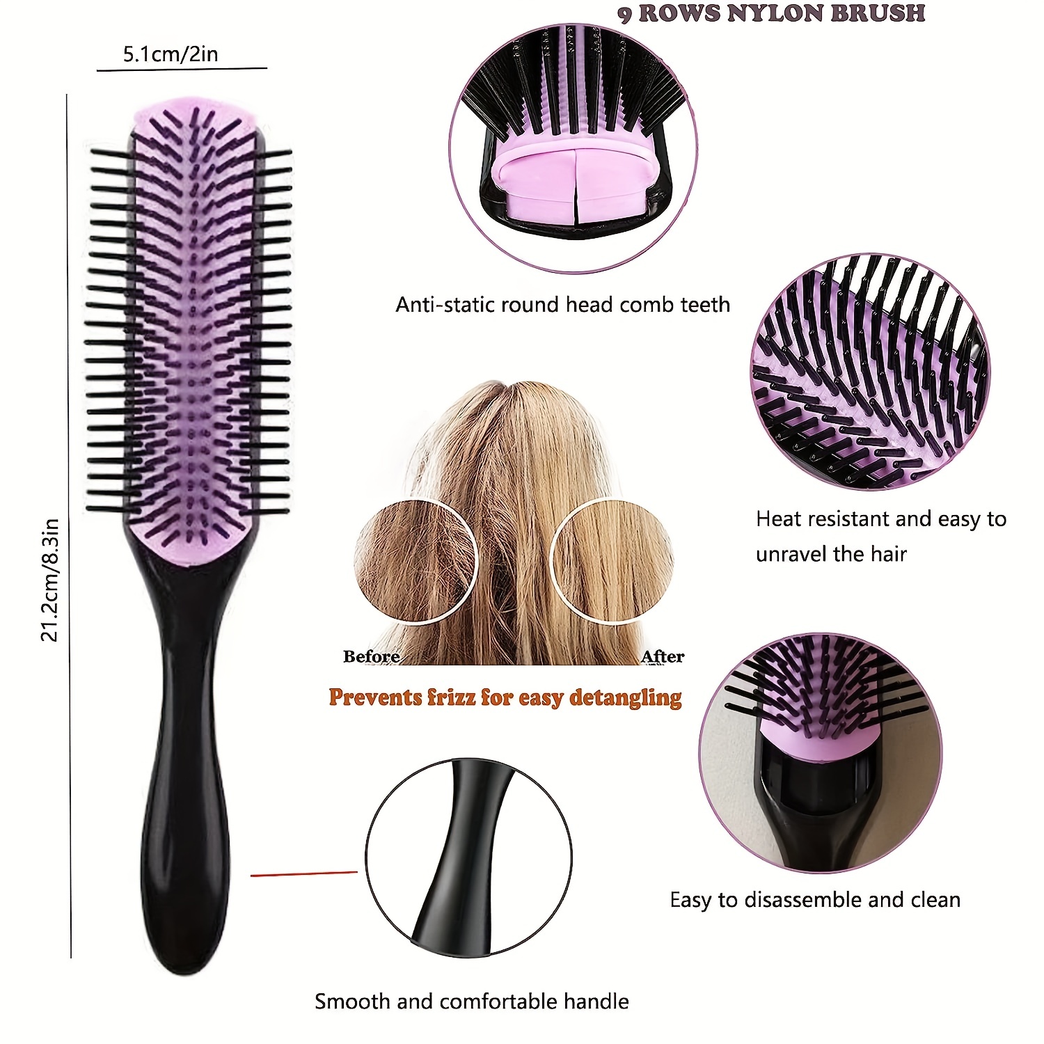 Démêlant Brosse pour Cheveux Naturels et Cheveux Bouclés Afro 3/4abc  Texture Rapide n Plus Facile