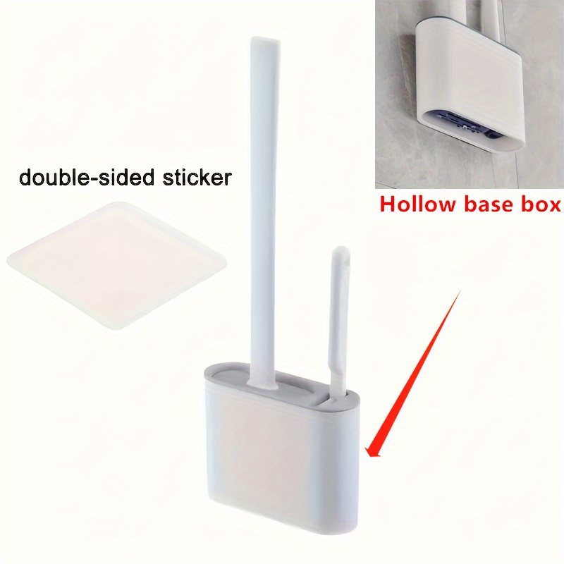 Mini Toilet Brush With Holder Set Long Handle Black Silicone