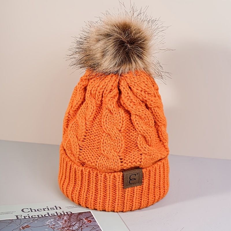 Winter Cable Knit Pom Pom Beanie Hat