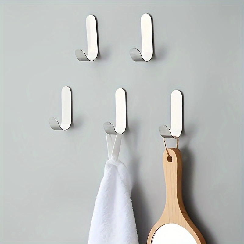 Self Adhesive Hooks White Plastic Strong Sticky Stick on Wall Door Hang - 6  Pcs