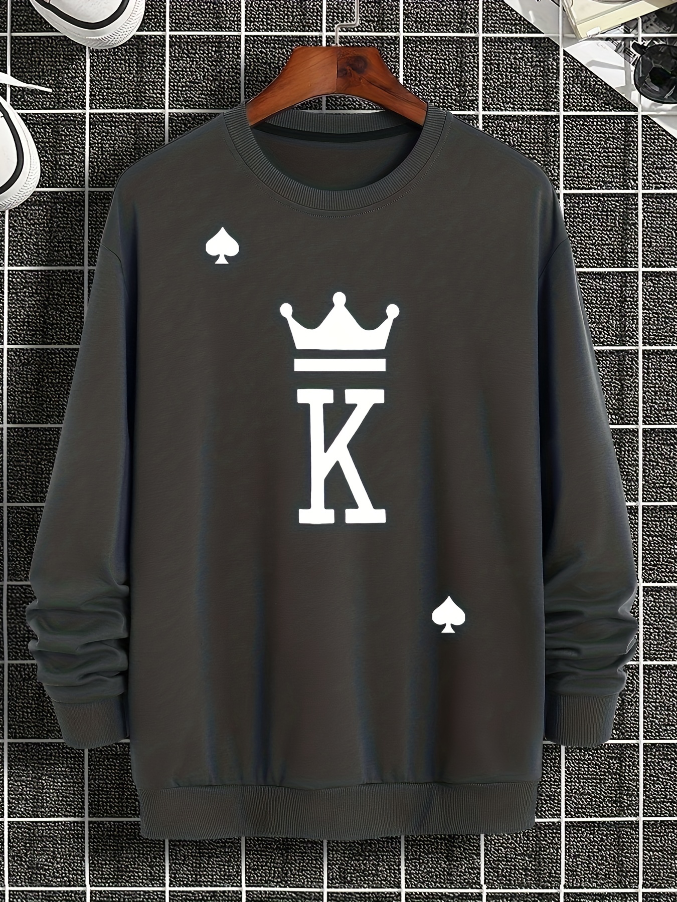 Men's Crew Neck Sweatshirt Pullover Men King Spades Print - Temu