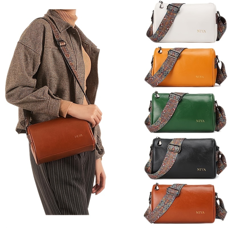 Retro Style Crossbody Bag, Stylish Pu Leather Pillow Purse, Women's  Shoulder Bag With Wide Strap - Temu