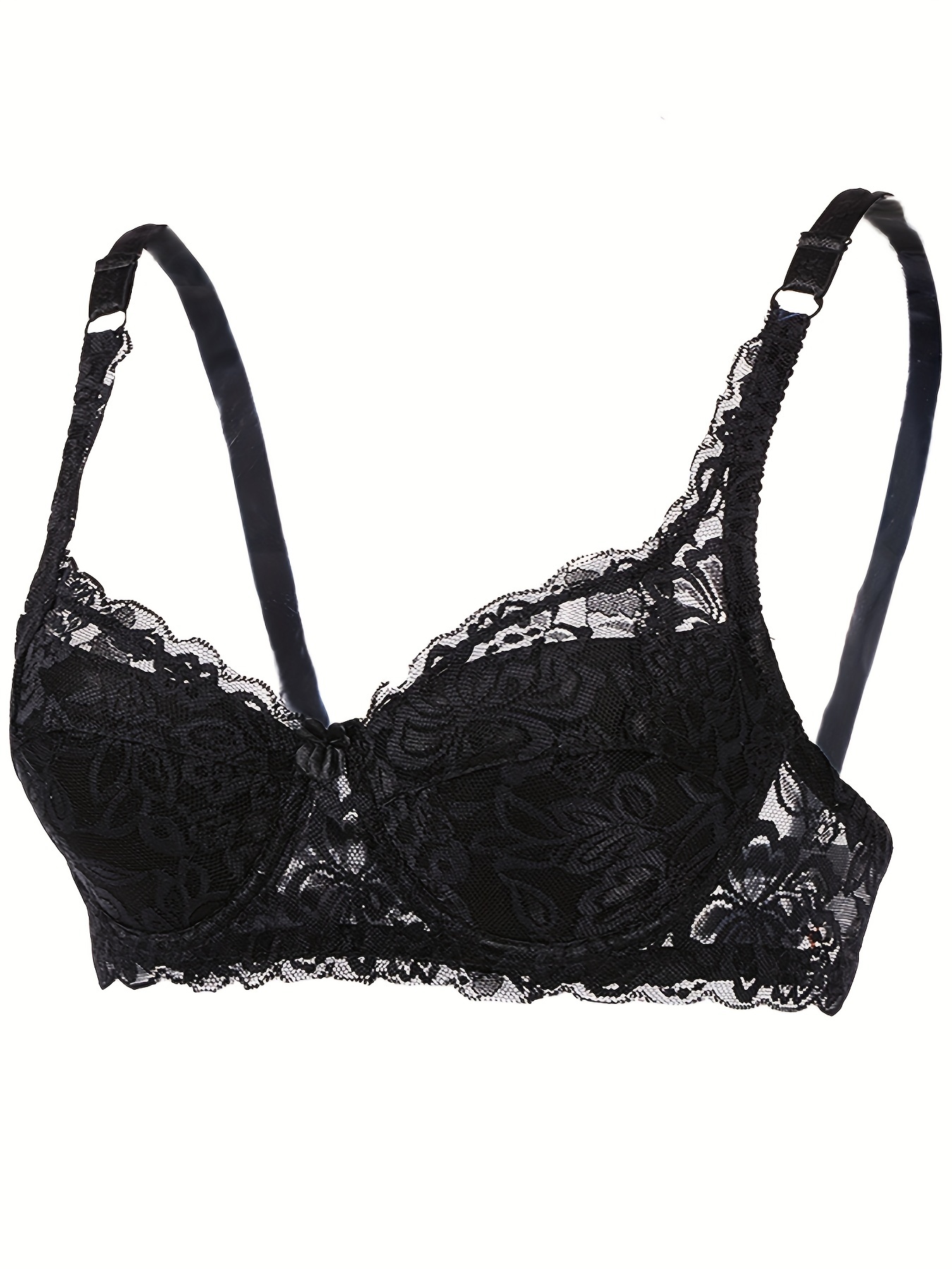 Floral Lace Unlined Bra Elegant Breathable Bow Tie Bra - Temu
