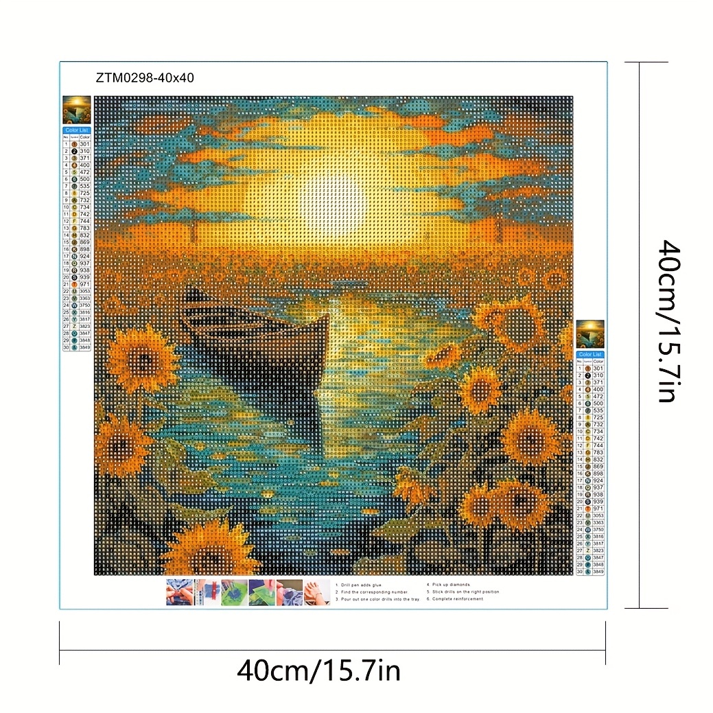 Large Size Without Frame Diy 5d Diamond Sunflower River With - Temu