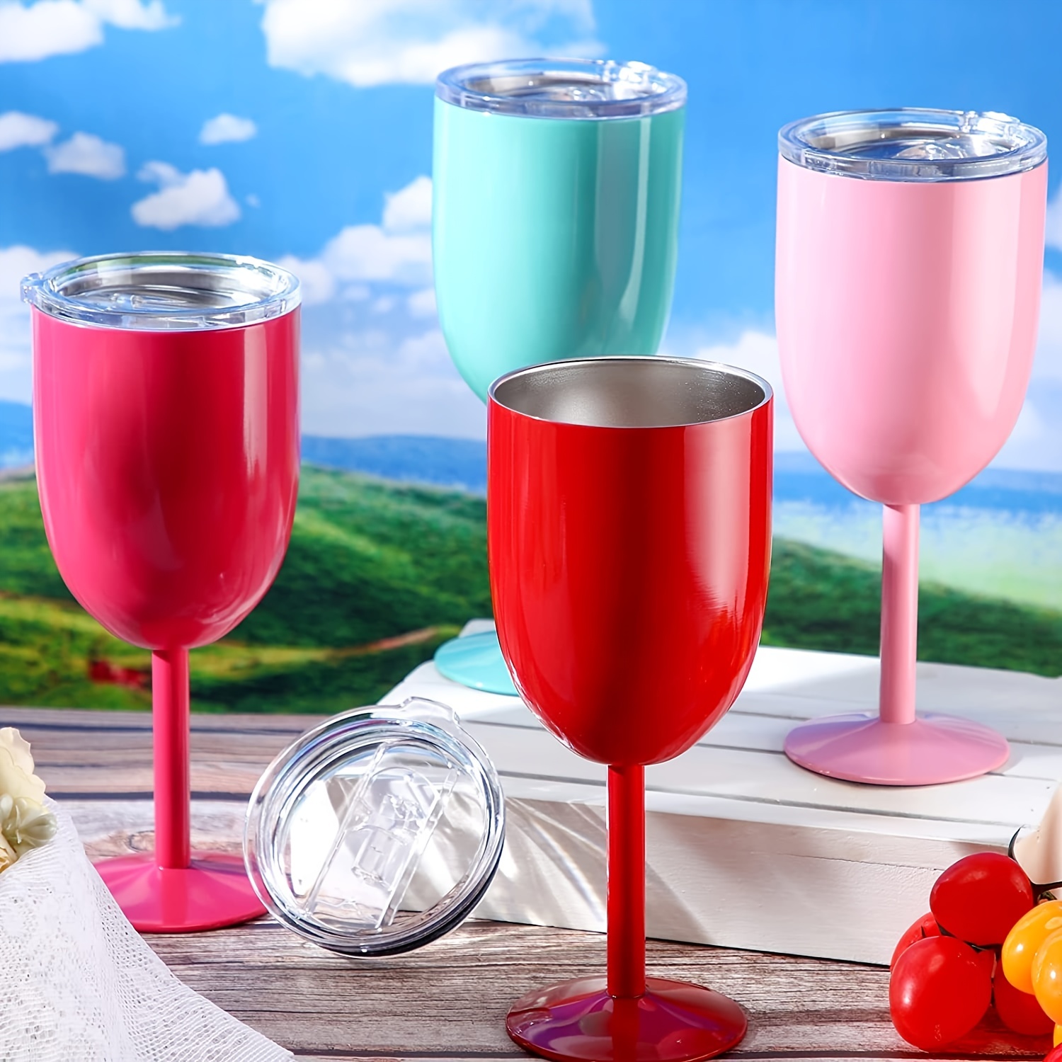 2 Packs, 12oz Stainless Steel Wine Glasses Cups, Double Walled Vacuum  Insulated Goblet, Wine Tumbler With Lid, For Friendship, Christmas,  Birthday And