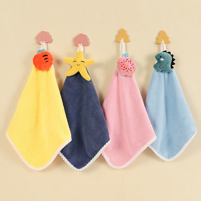 Cute Hand Towel With Hanging Loops, Creative Coral Fleece Hand