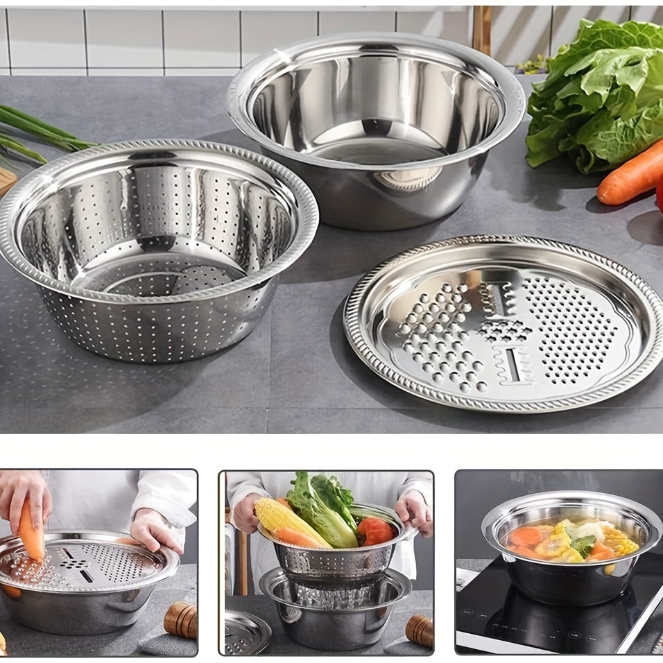 Stainless Steel Basin with Grater 3 in 1 Vegetable Cutter Slicer