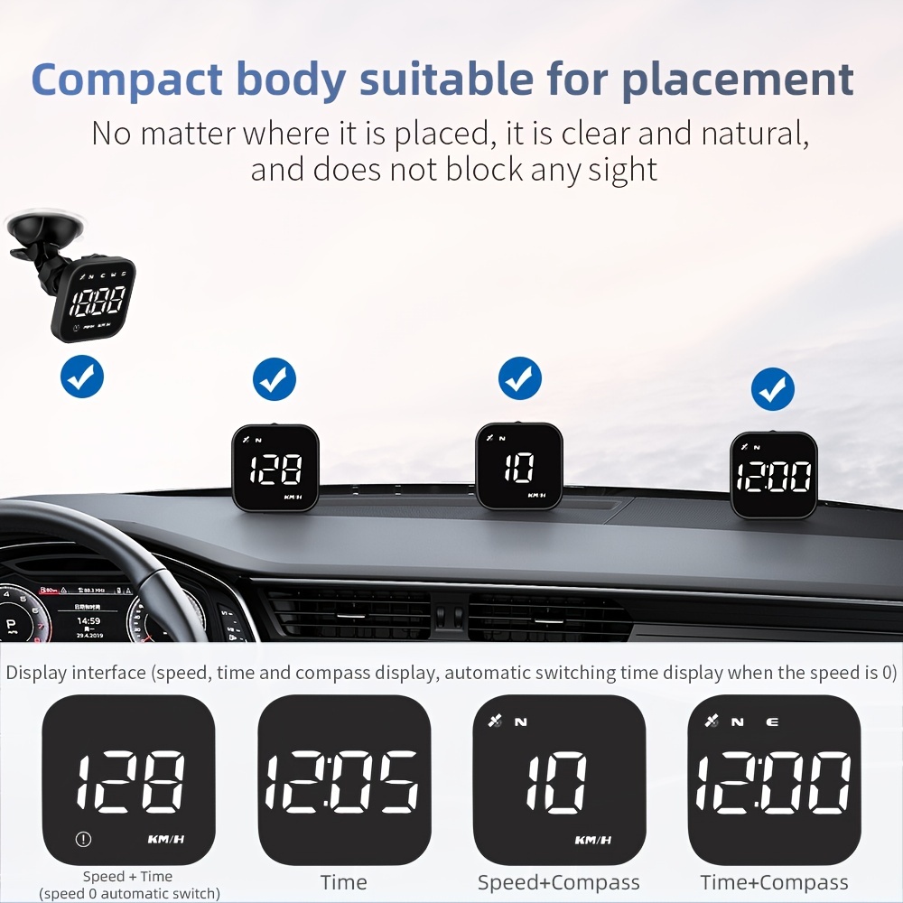 Pantalla digital HUD para coche, velocímetro HUD, pantalla de brújula GPS,  recordatorio de conducción de fatiga, pantalla universal para todos los