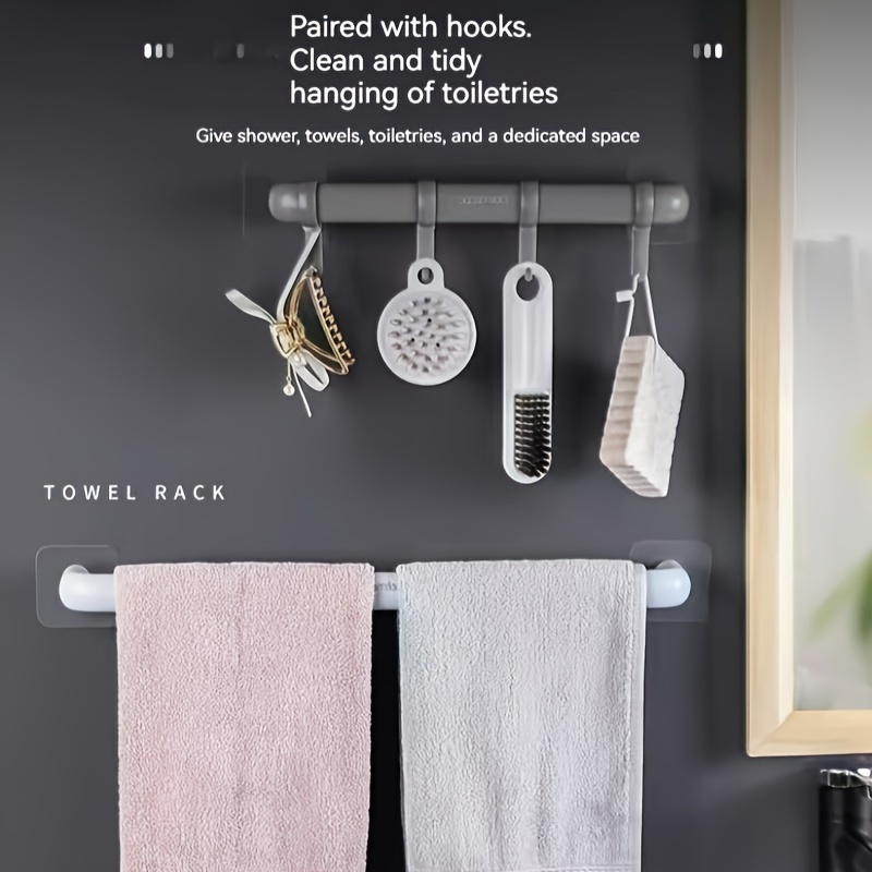 Plastic Towel Bar Shower Towel Rack Bathroom Wall Mounted - Temu