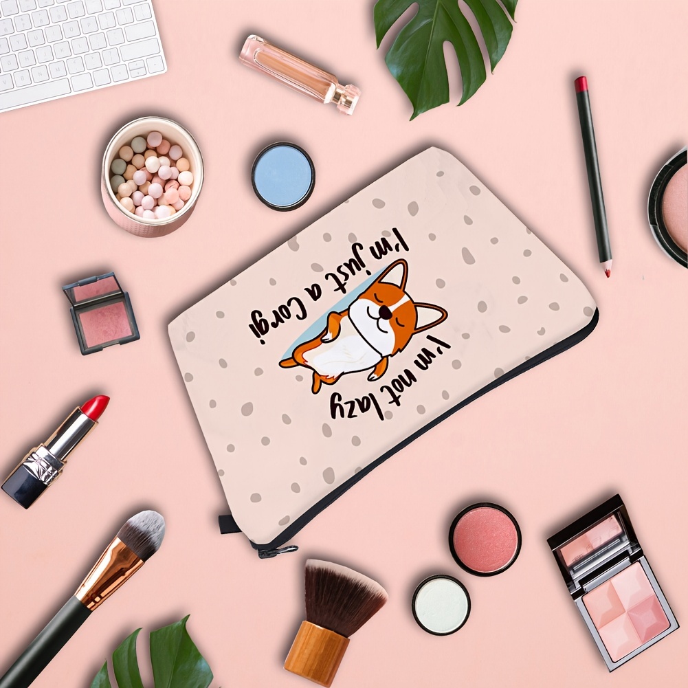 Corgi Dog Makeup Bag Zipper Toiletry Storage Organizer Cosmetic Pouch