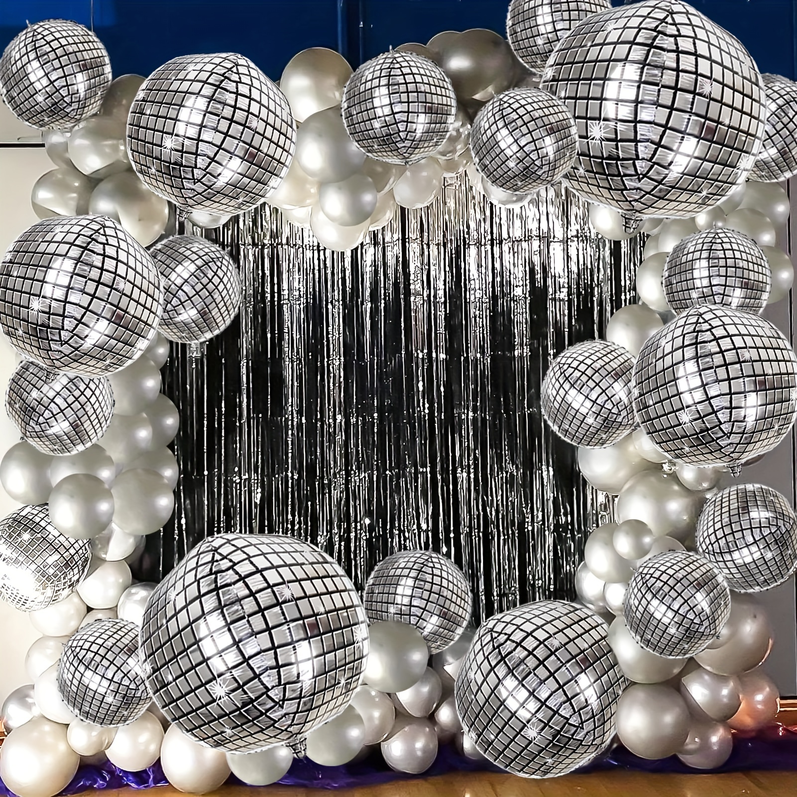 Silver Disco Ball Balloons - Big, Pack of 6 Disco Party Decorations, 4D  Spher