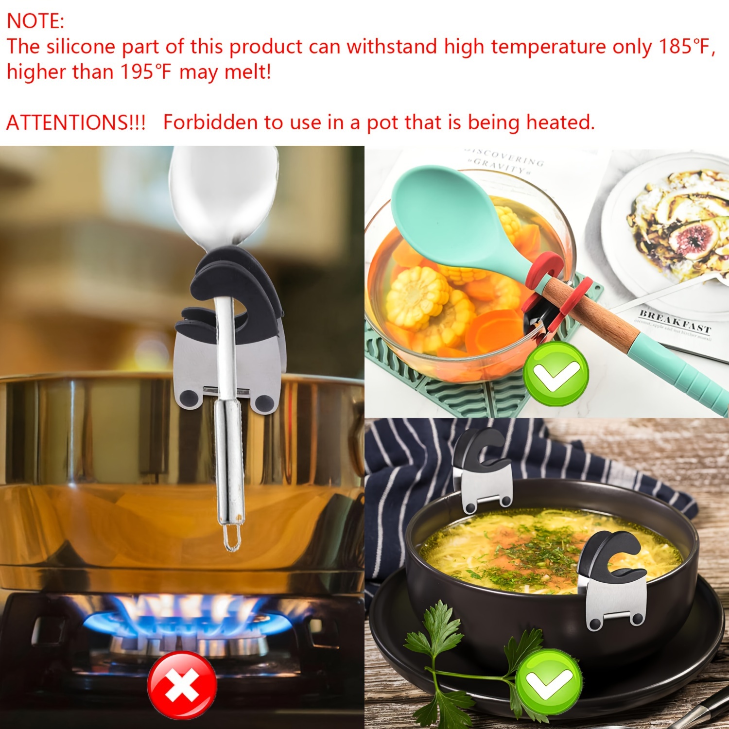 YUDONG Pot Clip/Stainless Steel Pot Holder,for Spoon Rest Silicone and Stainless Steel Anti-scald Grip Easy Pot Fixed Clamp Kitchen Accessories Tools