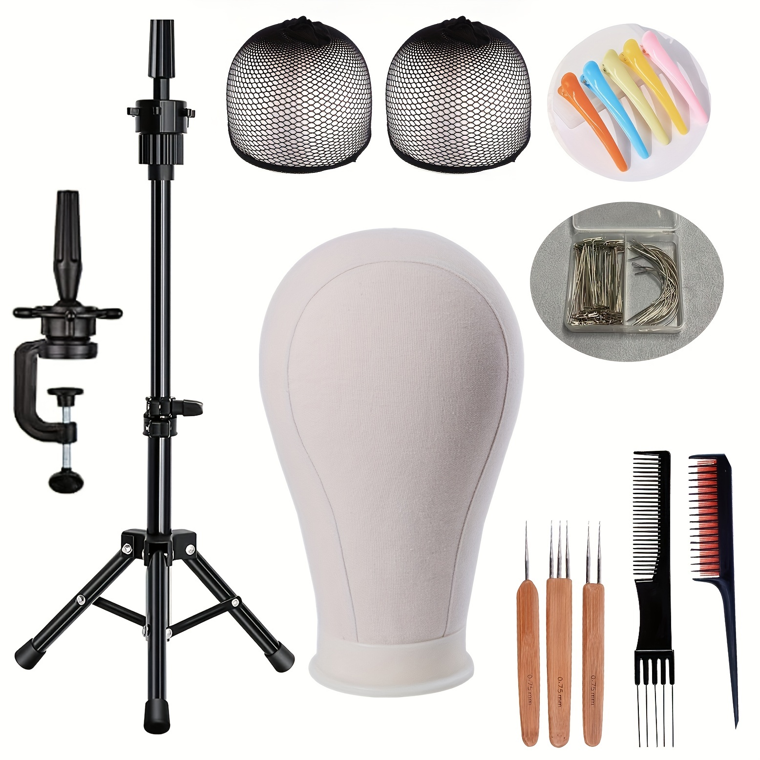 

22 Inch Wig Head, Wig Stand Tripod With Head, Canvas Wig Head, Mannequin Head For Wigs, Manikin Canvas Head Block Set For Wigs Making Display With Wig Caps T/c Pins Set