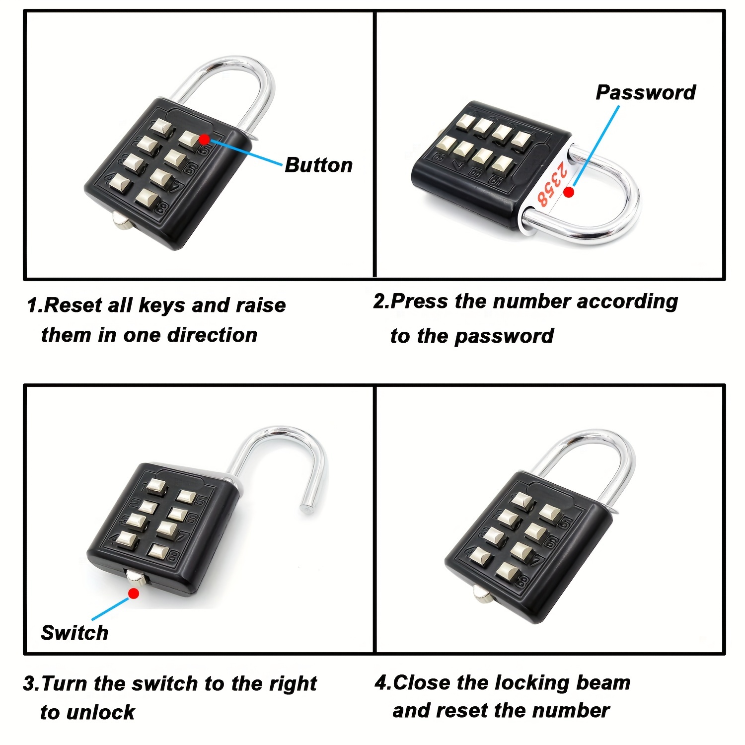 8 Digits Password Combination Lock Padlock Anti-thieft Suitcase Travel  SmartCode