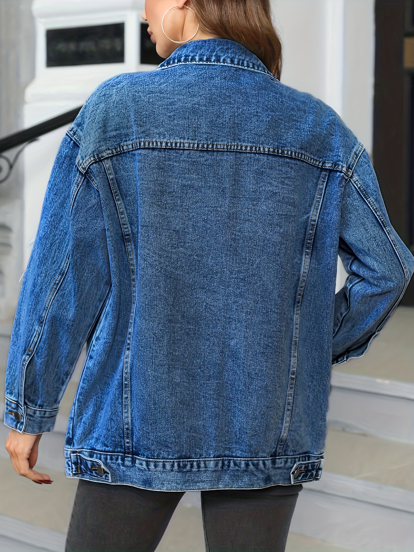 Blue Long Sleeves Denim Jackets Ripped Holes Non stretch - Temu Canada