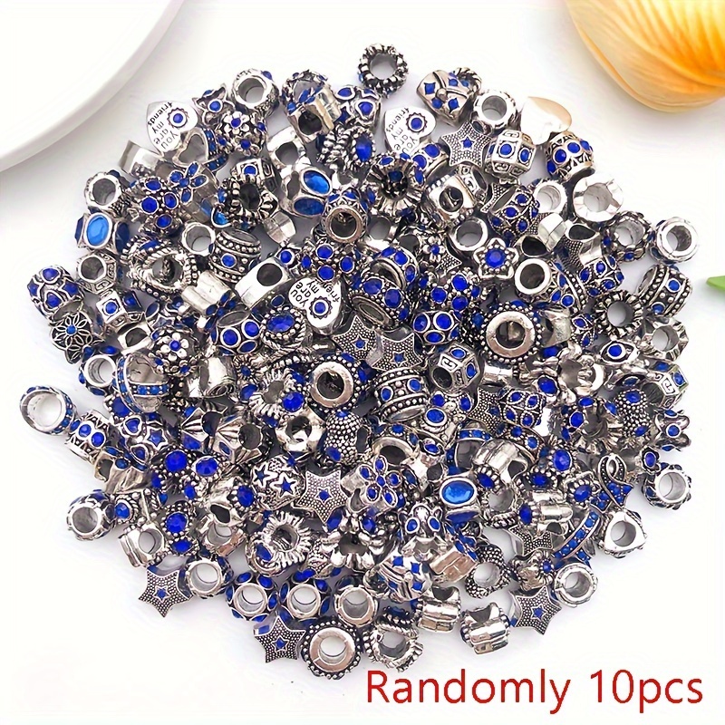 Boxed 10 Colors Inlaid Rhinestone Metal Large Hole Beads For - Temu