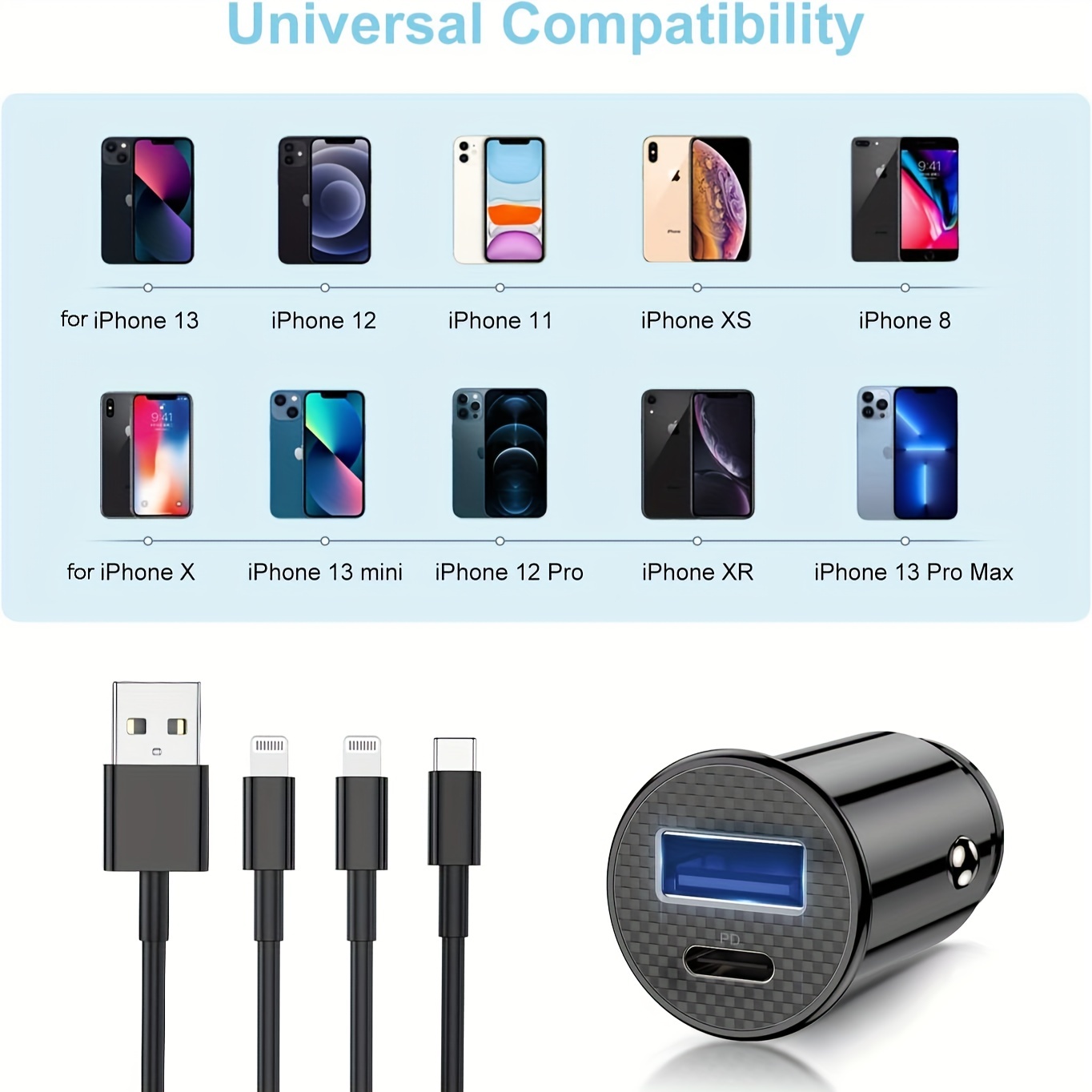 24W Dual USB-A Car Charger + USB-A to Lightning Cable
